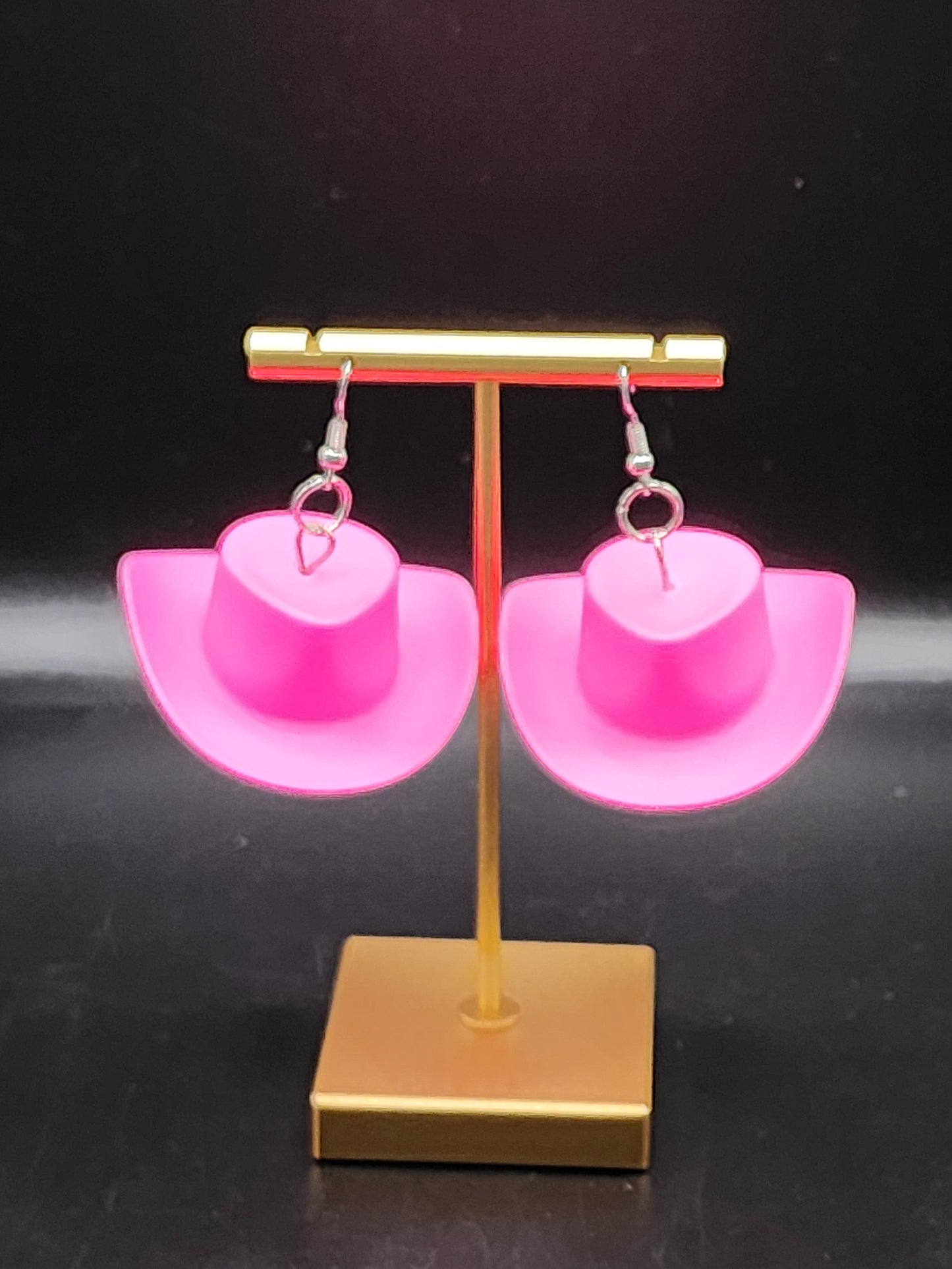 Pink Disco Cowboy Hat Statement Earrings