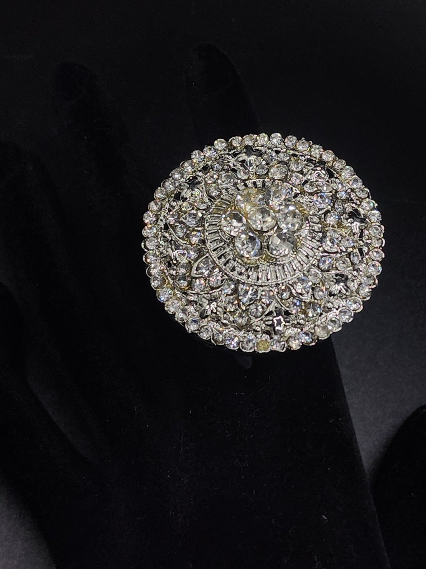 Crystal Luxe Statement Ring | Silver Diamond-Style Floral Ring