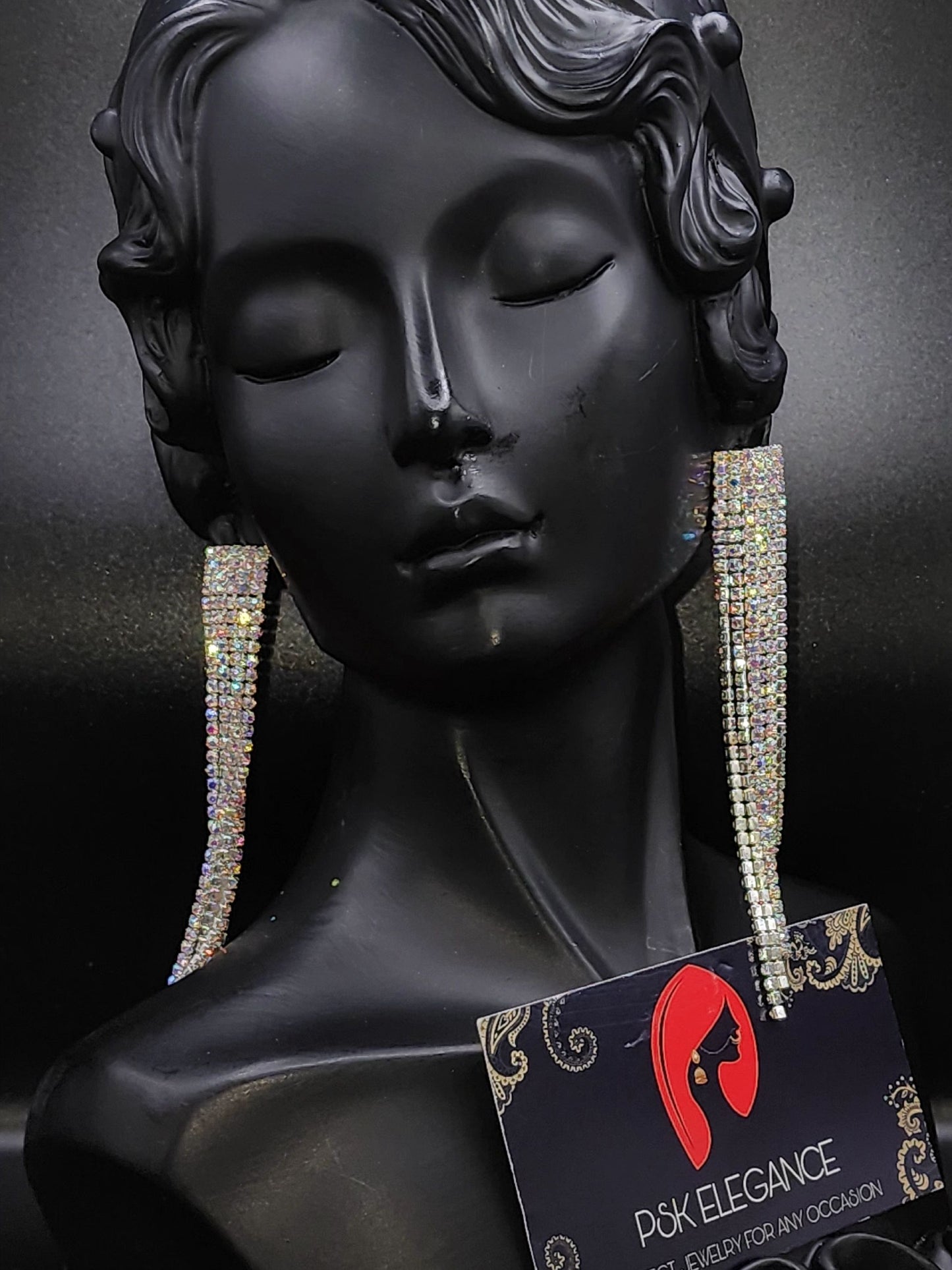 Silver Crystal Jhumka Statement Drop Earrings