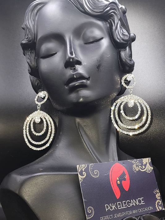 Silver Crystal Jhumka Statement Drop Earrings
