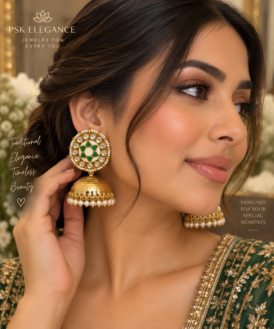 Green Meenakari Jhumka Earrings