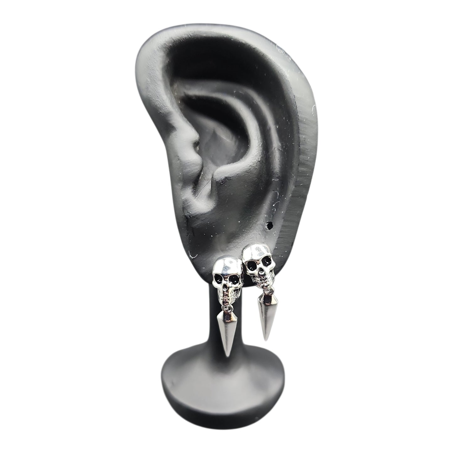 PSK ELEGANCE Skull Spike Drop Earrings | Edgy Silver Statement Jewelry