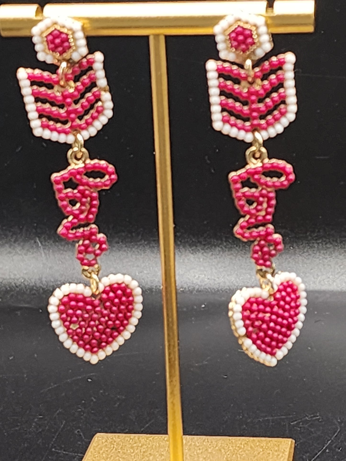Handcrafted Beaded LOVE Heart Drop Earrings