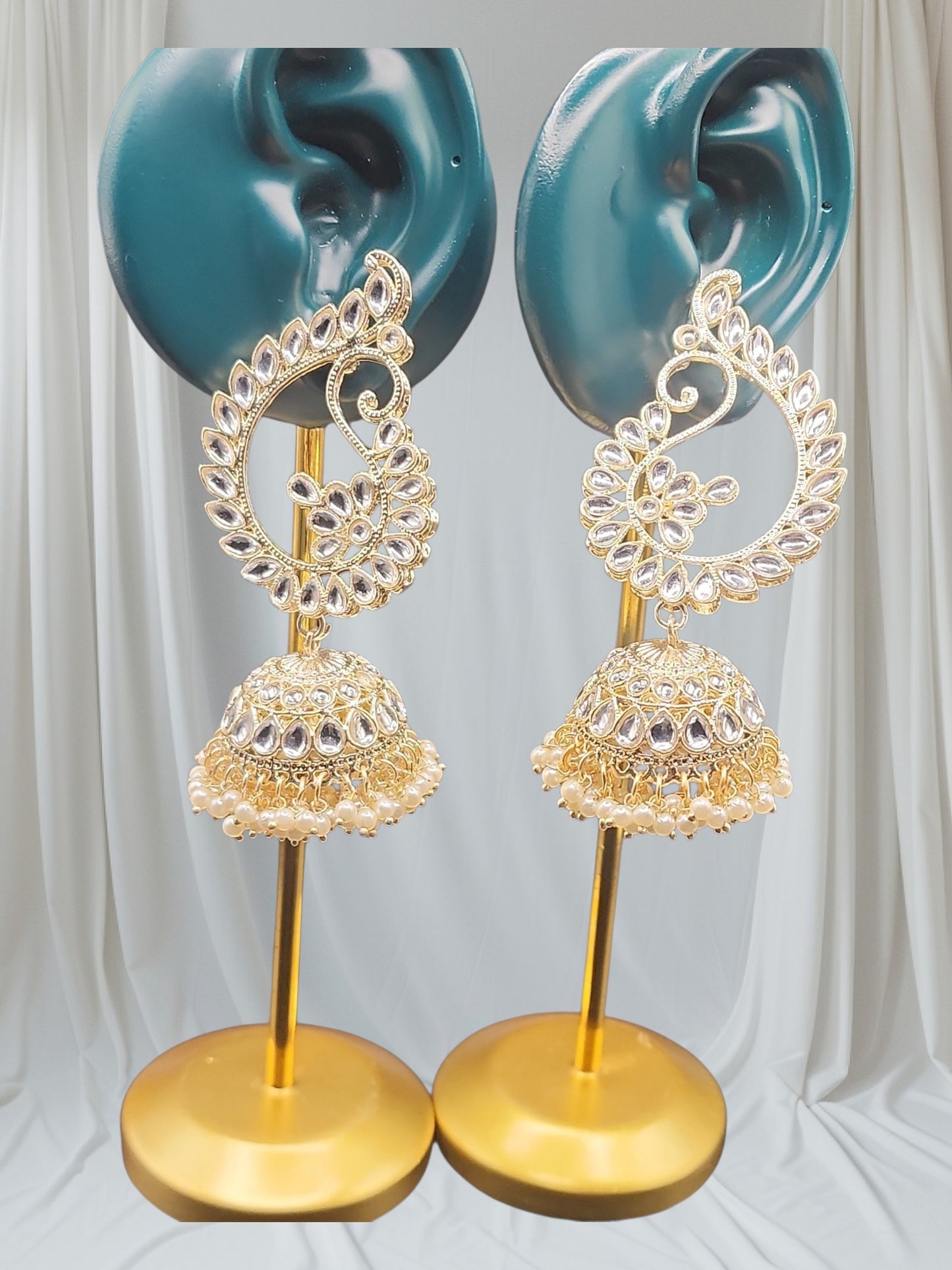 PSK ELEGANCE Gold Kundan Peacock Jhumka Earrings | Pearl Drop Statement Ethnic Jewelry