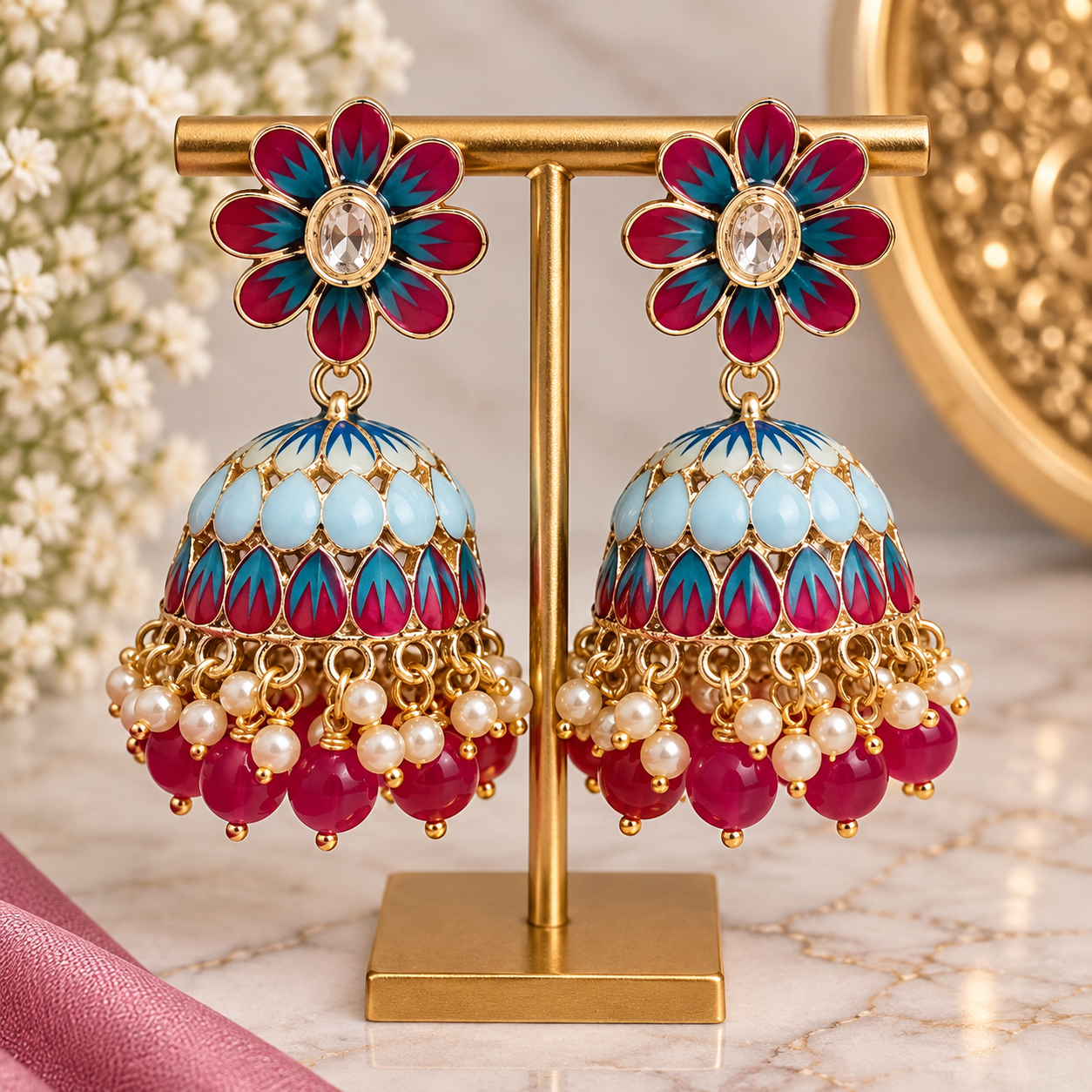 Colorful Meenakari Jhumka Earrings | Multicolor Indian Statement Earrings