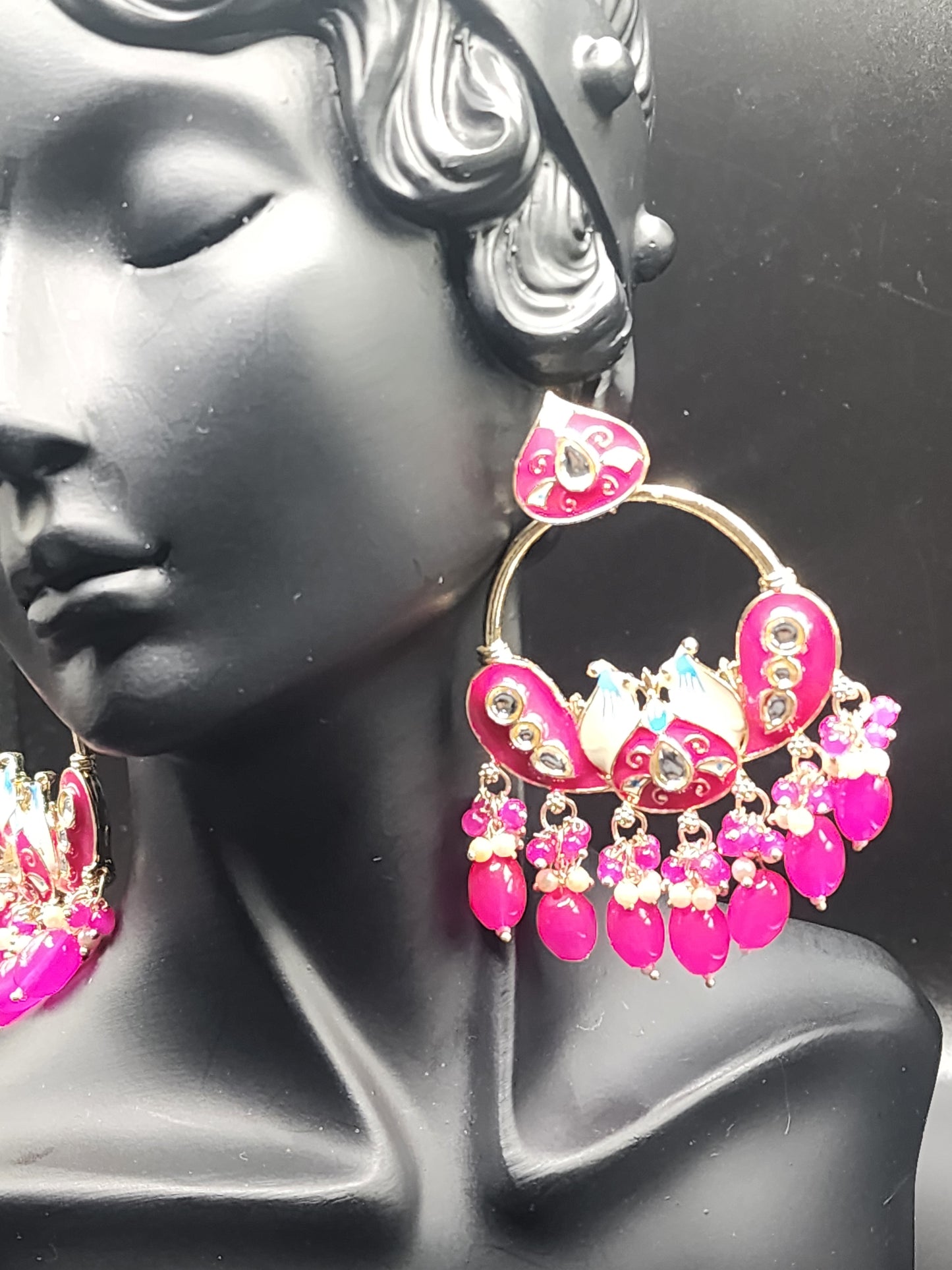 Royal Pink Peacock Chandbali Earrings
