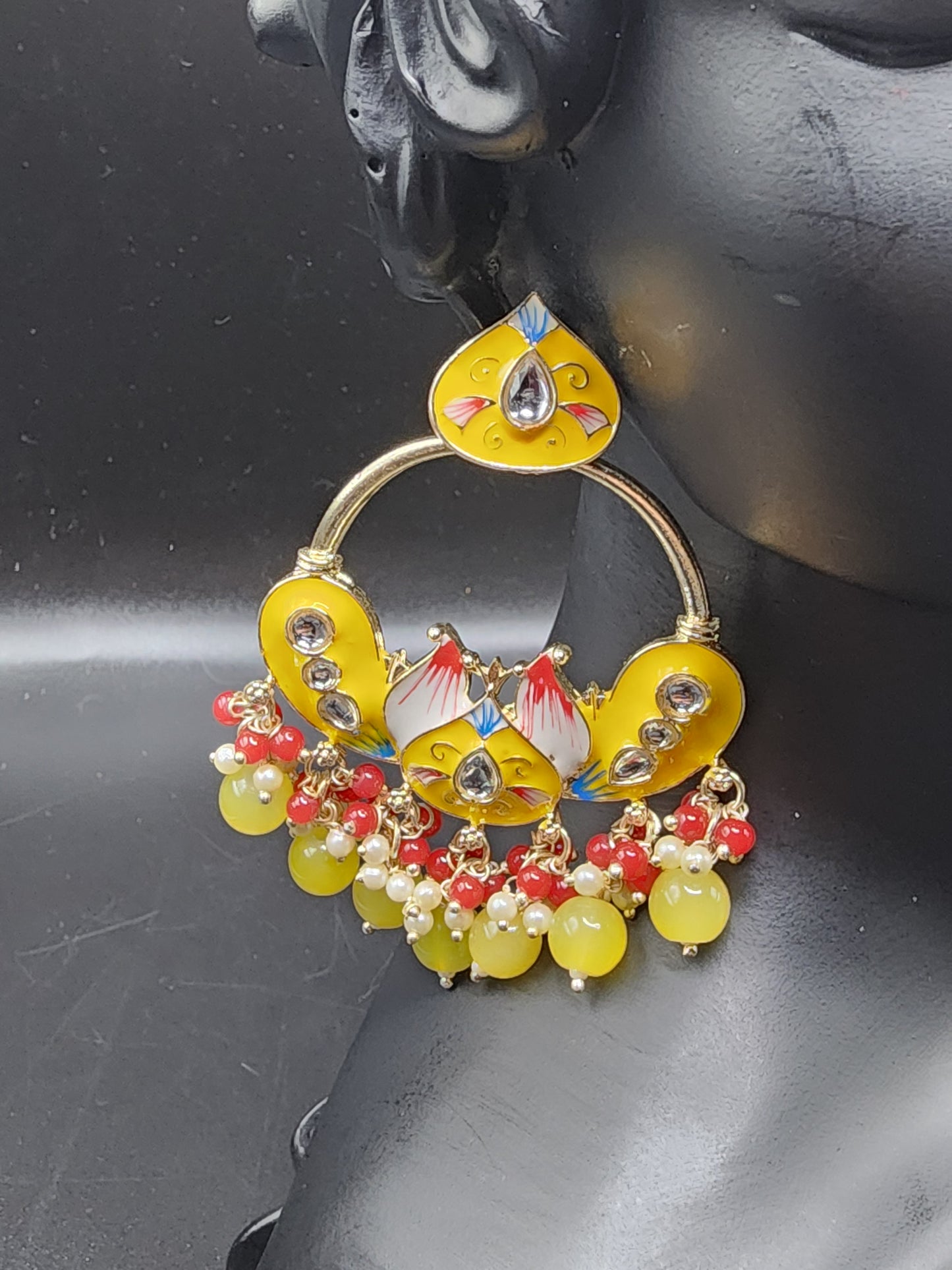 Sunshine Yellow Meenakari Statement Hoop Earrings with Beaded Drops – Festive Pop