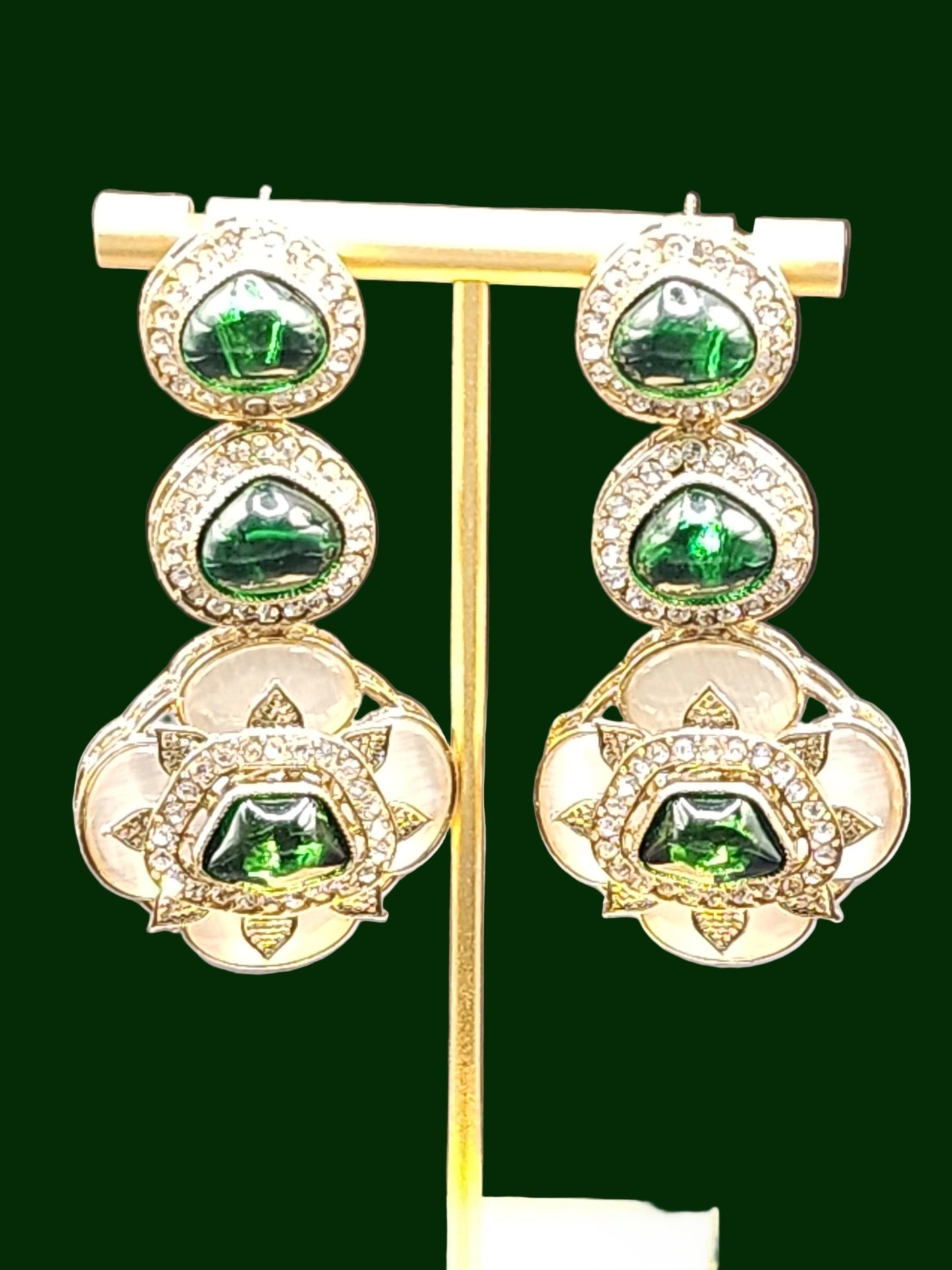 Emerald Floral Kundan Drop Earrings | Elegant Indian Jewelry