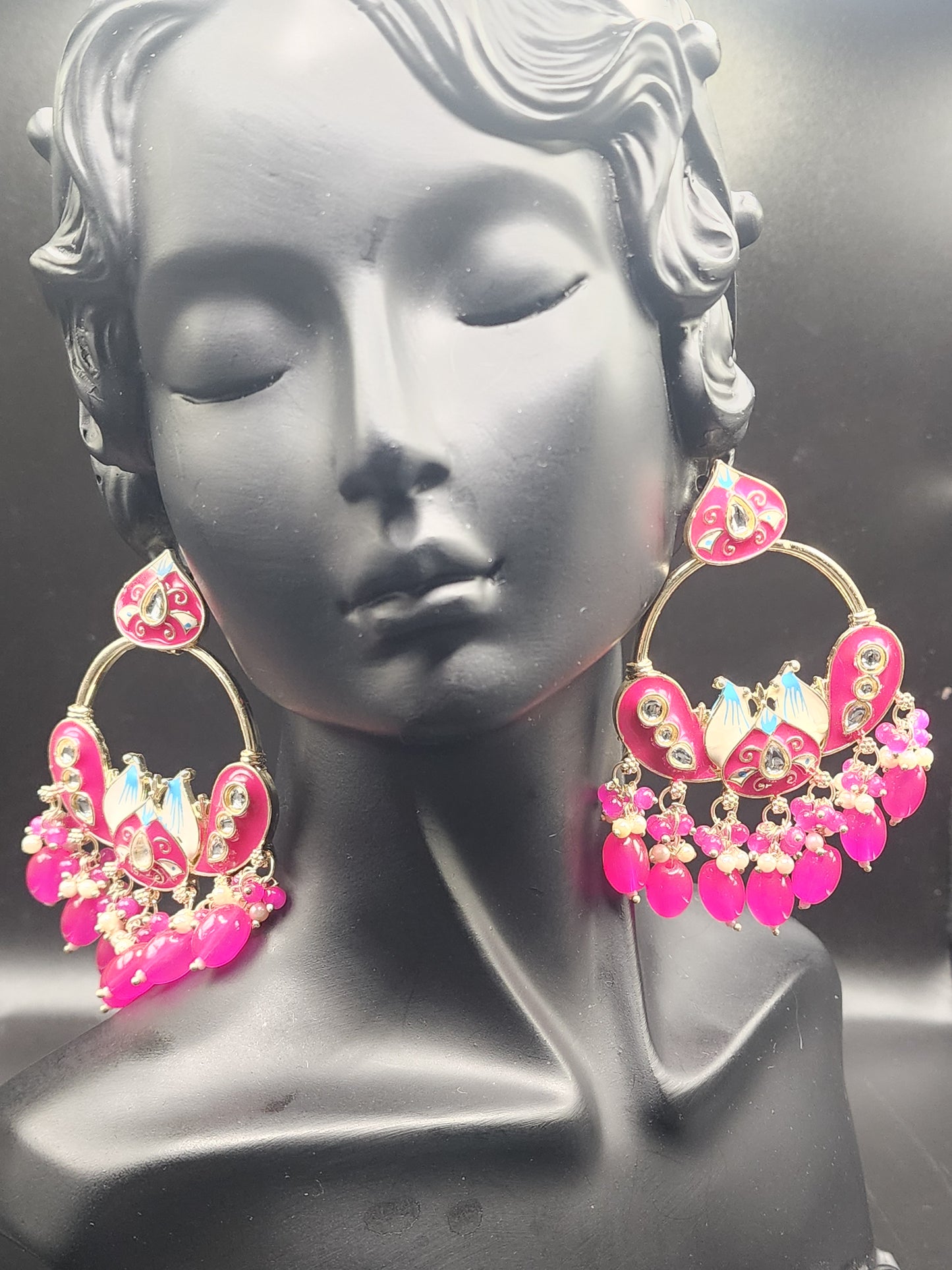 Royal Pink Peacock Chandbali Earrings
