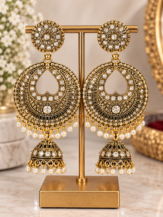 Ornate Antique Gold Jhumka Earrings