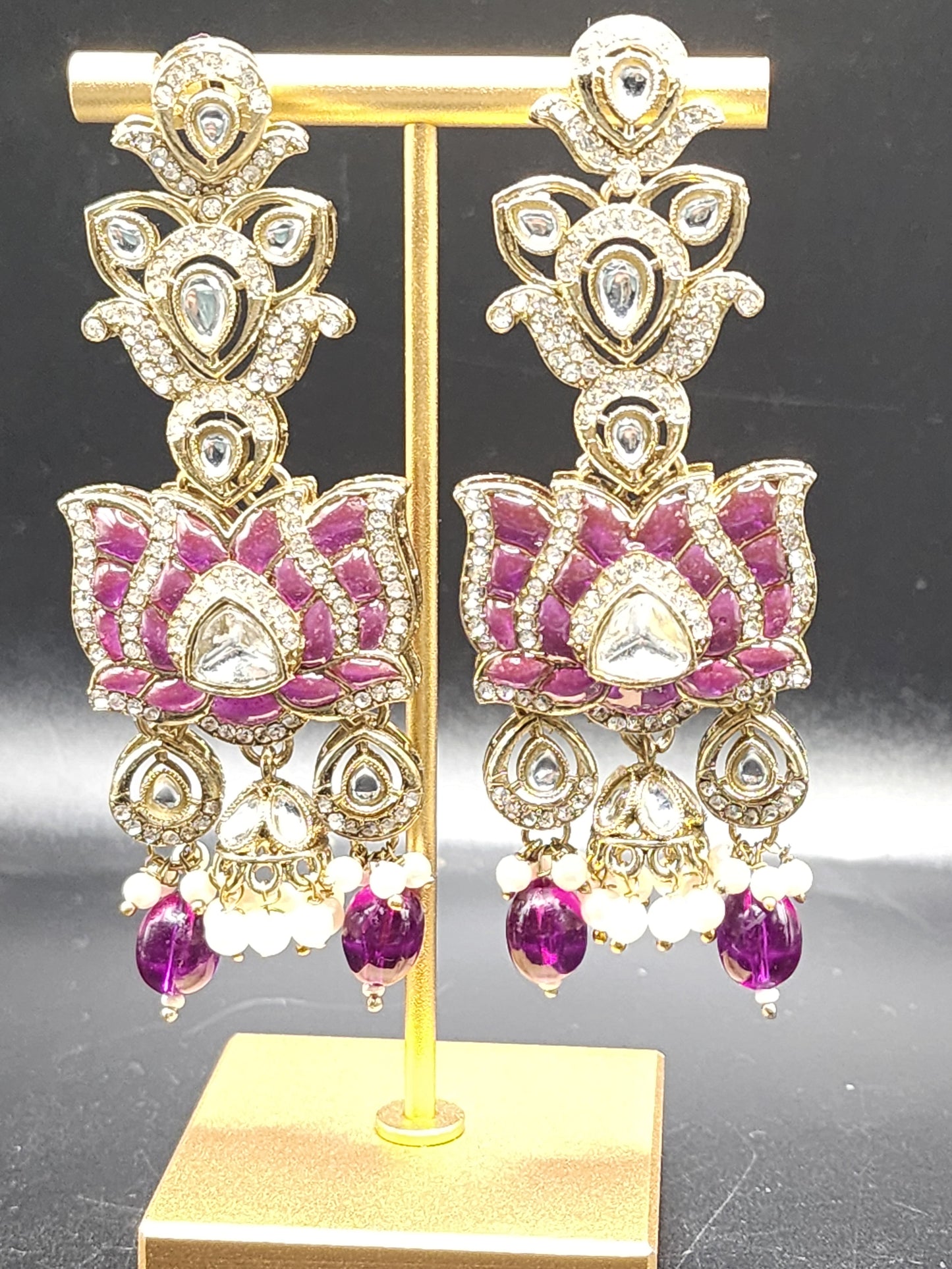 Lotus Kundan Statement Earrings – Pink & Gold Edition