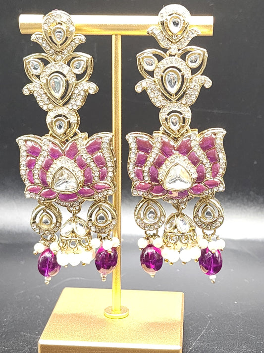 Lotus Kundan Statement Earrings – Pink & Gold Edition