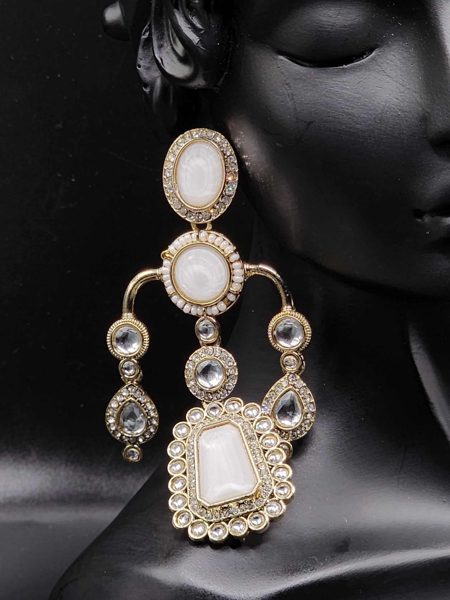 Pearl Kundan Statement Earrings with Crystal Drops – Classic Luxe