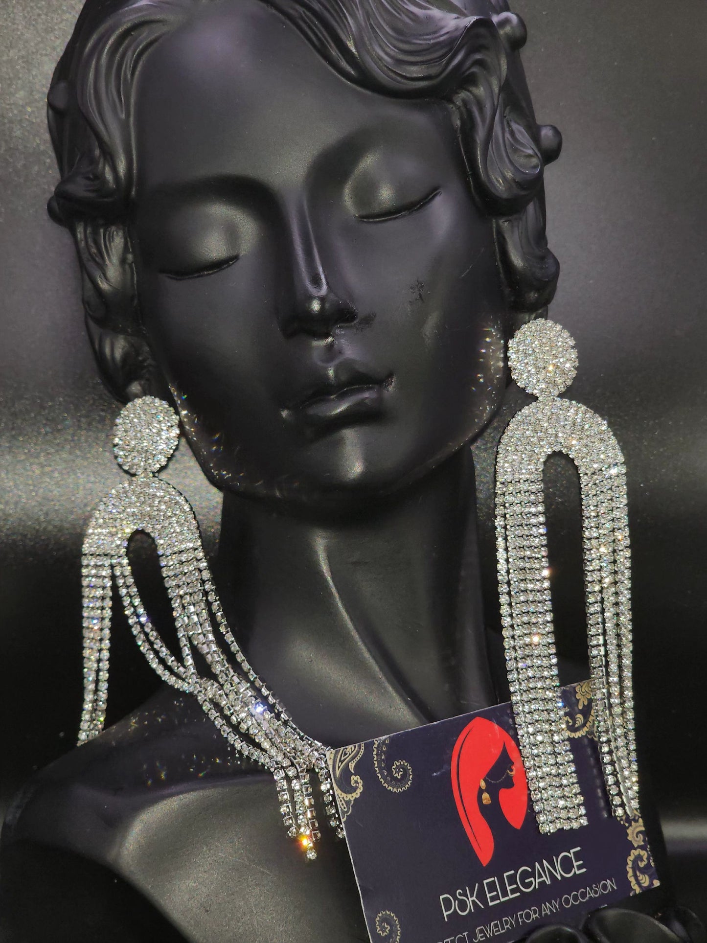 Silver Crystal Jhumka Statement Drop Earrings
