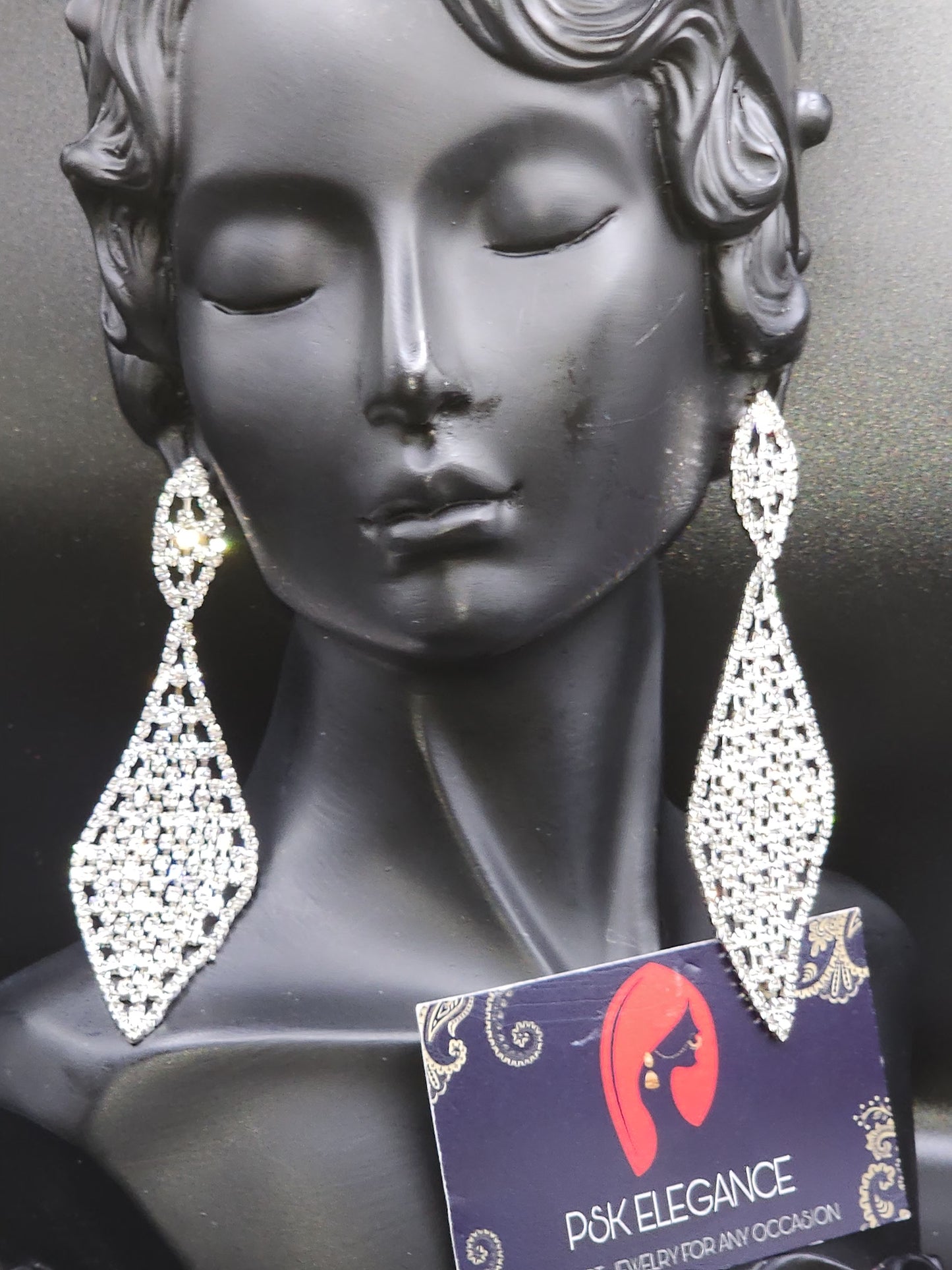 Silver Crystal Jhumka Statement Drop Earrings