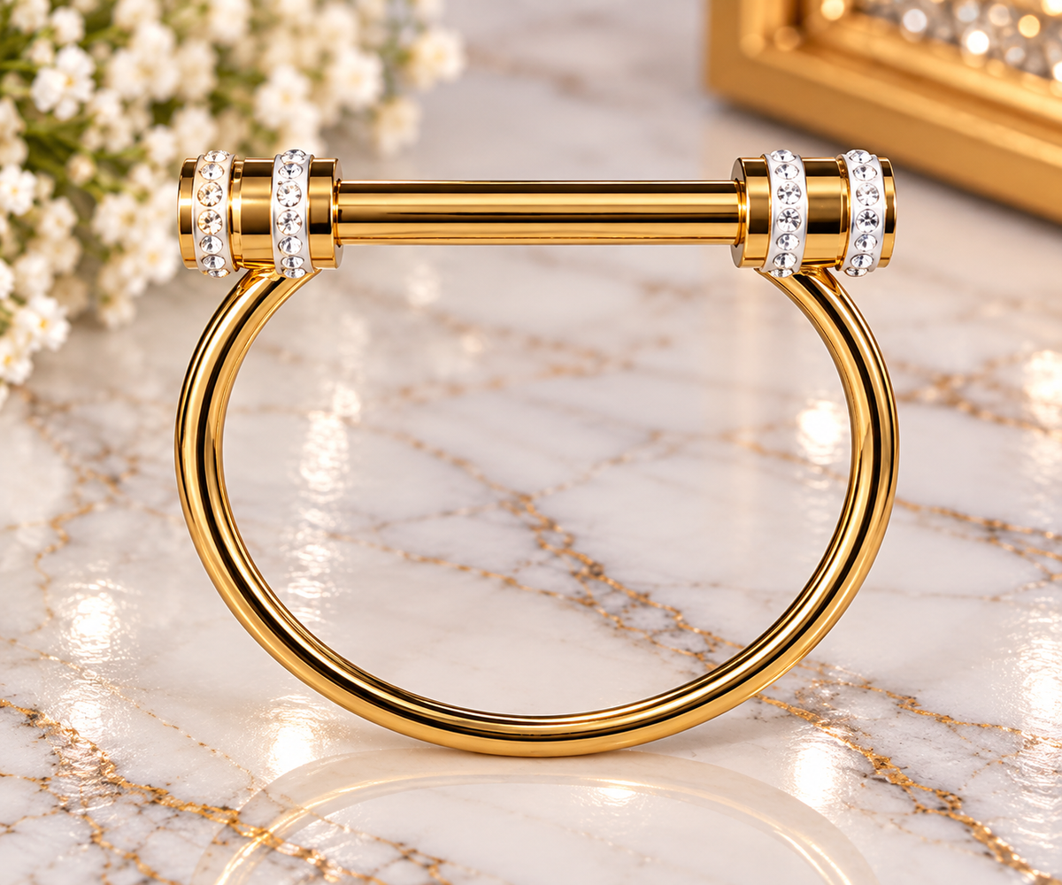 Gold-Tone Crystal Bar Bangle