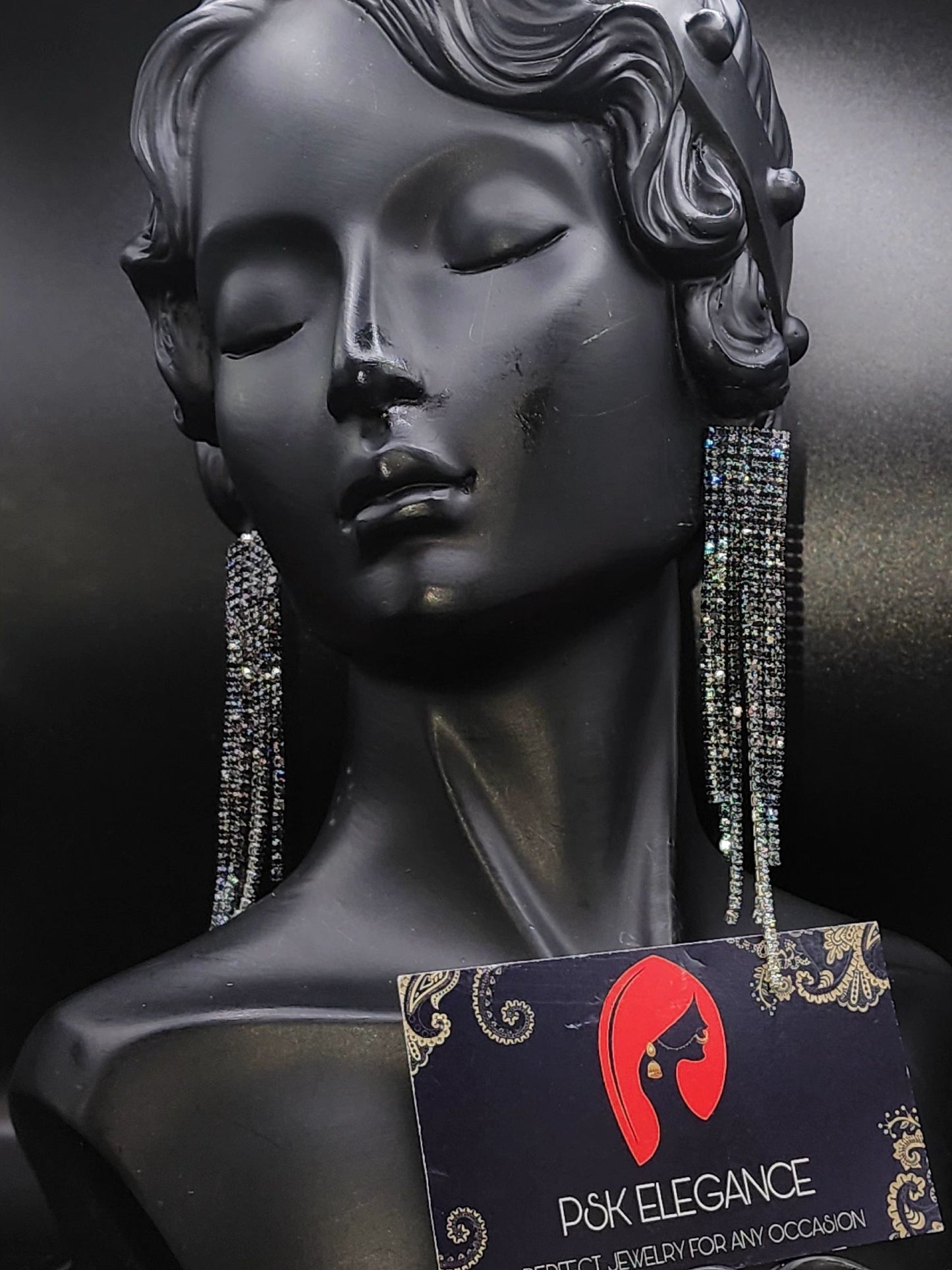 Silver Crystal Jhumka Statement Drop Earrings
