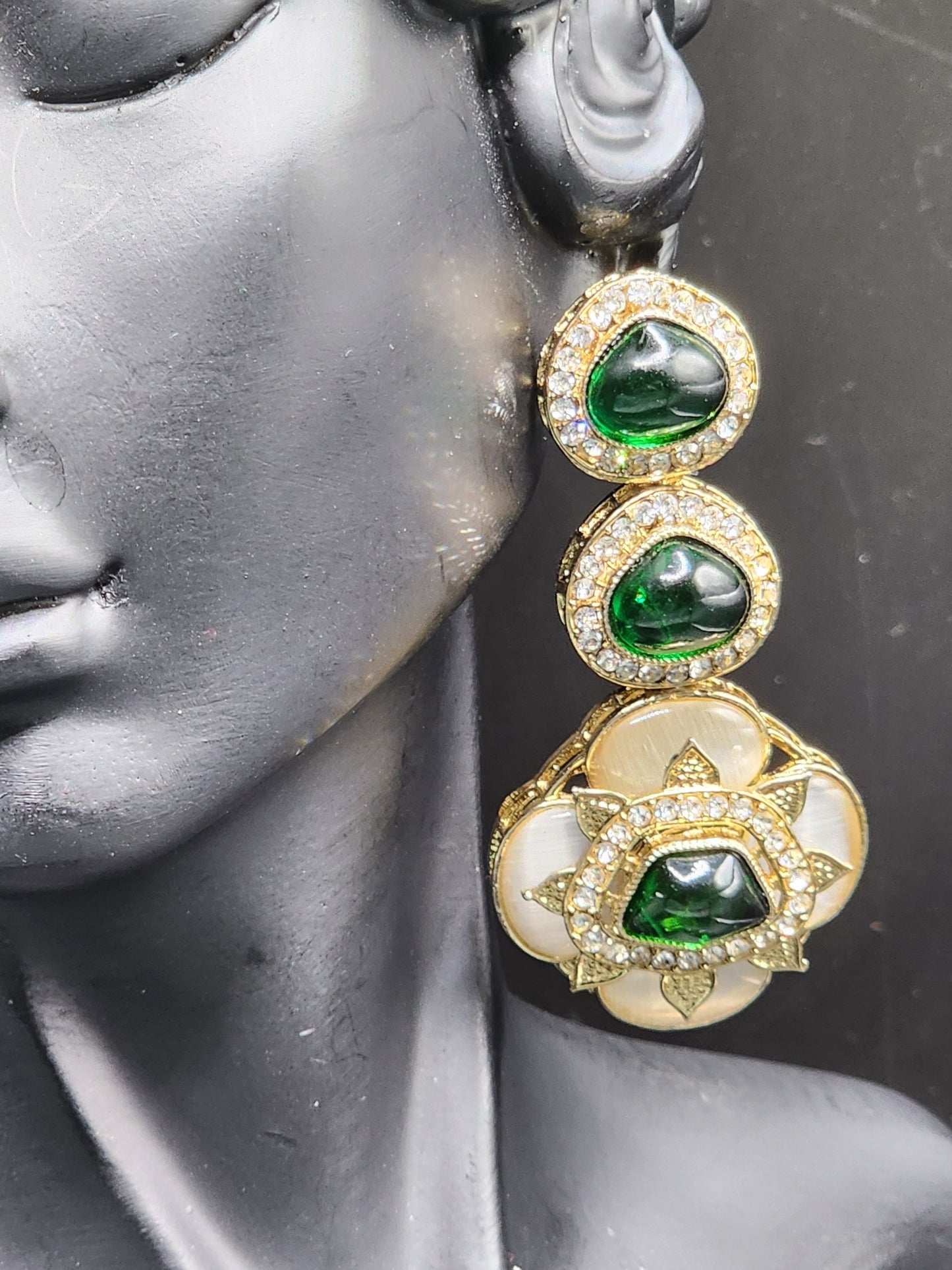 Emerald Floral Kundan Drop Earrings | Elegant Indian Jewelry