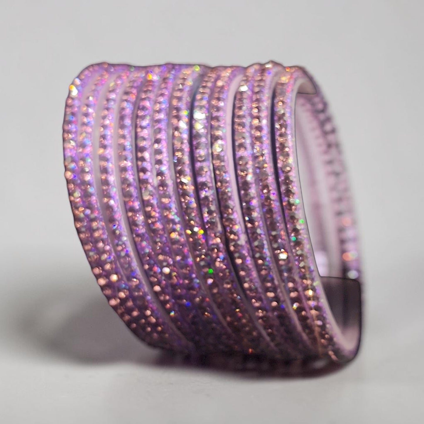 Lavender Purple Glass Glitter Bangles Set | Sparkling Crystal Stack | Indo-Western Statement Jewelry