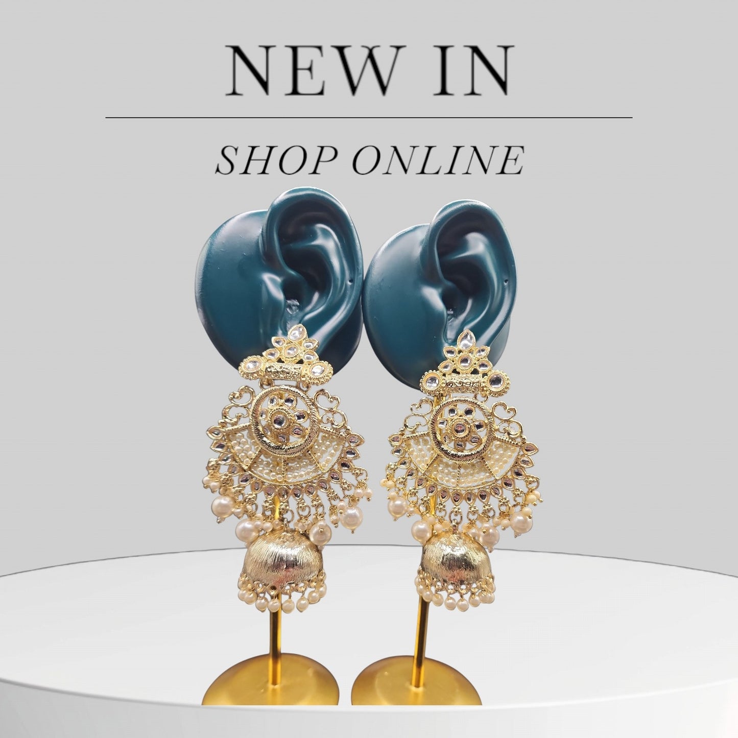 Gold Kundan Pearl Chandbali Jhumka Earrings | Indian Bridal & Festive Statement Earrings
