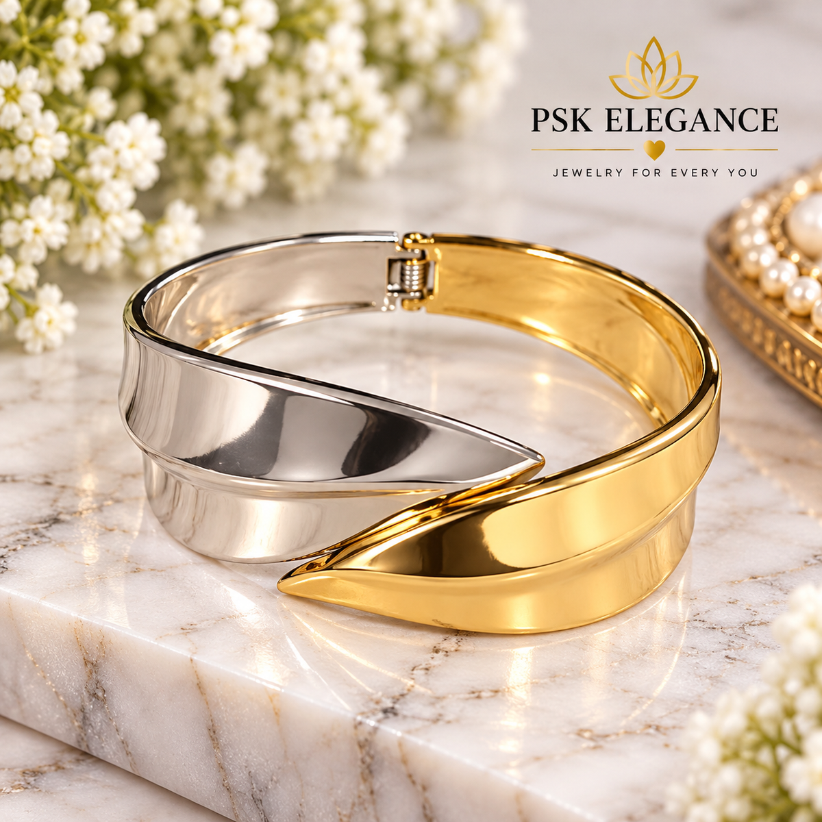 Two-Tone Gold & Silver Sculptural Cuff Bracelet
