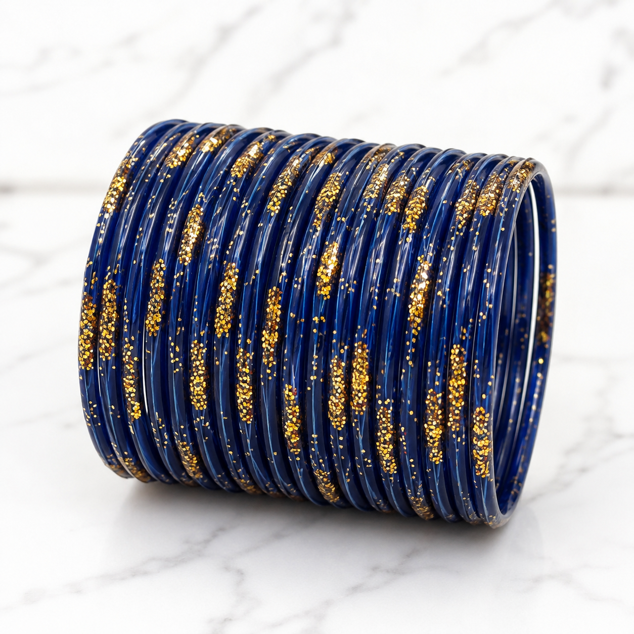 Navy Blue Glitter Glass Bangles – Size 2.12