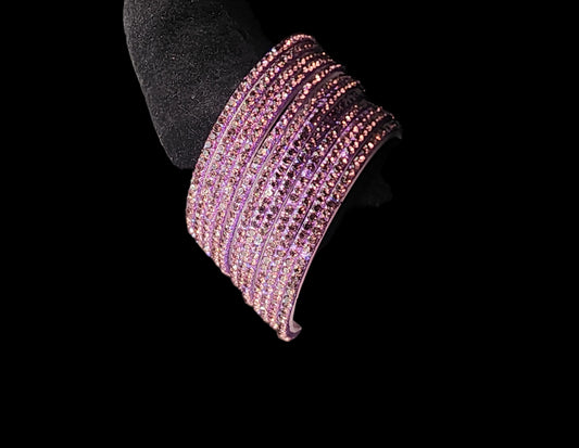 Lavender Purple Glass Glitter Bangles Set | Sparkling Crystal Stack | Indo-Western Statement Jewelry