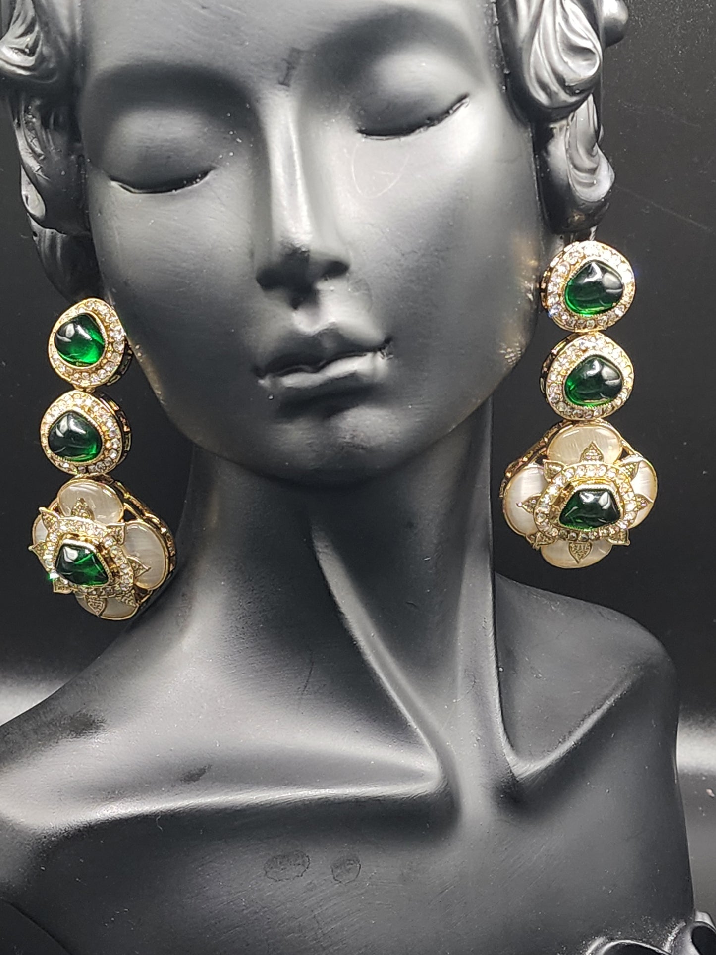Emerald Floral Kundan Drop Earrings | Elegant Indian Jewelry