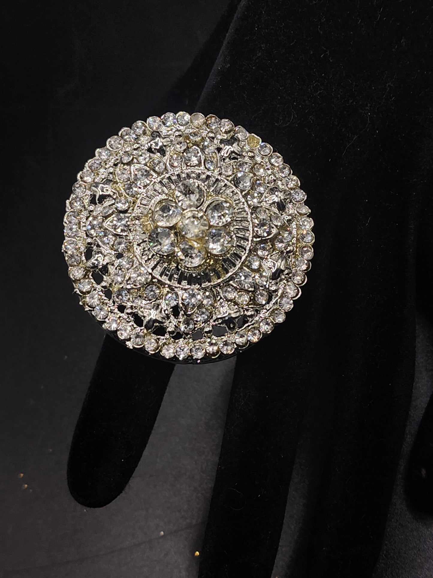 Crystal Luxe Statement Ring | Silver Diamond-Style Floral Ring