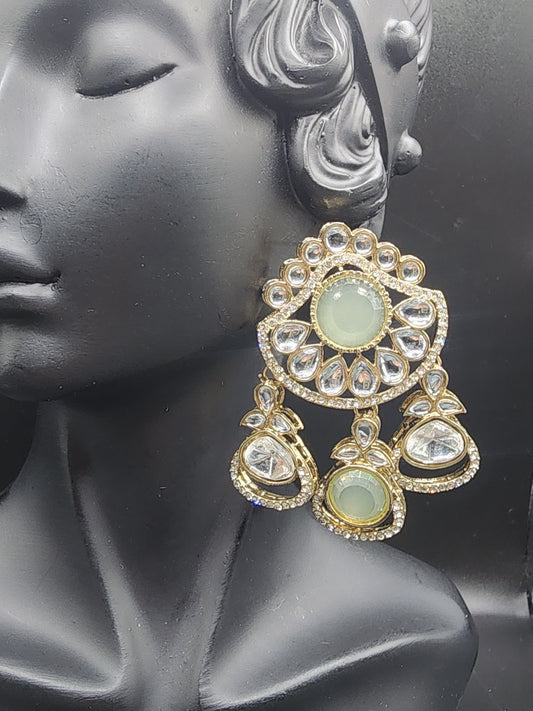 Mint Glow Kundan Statement Earrings