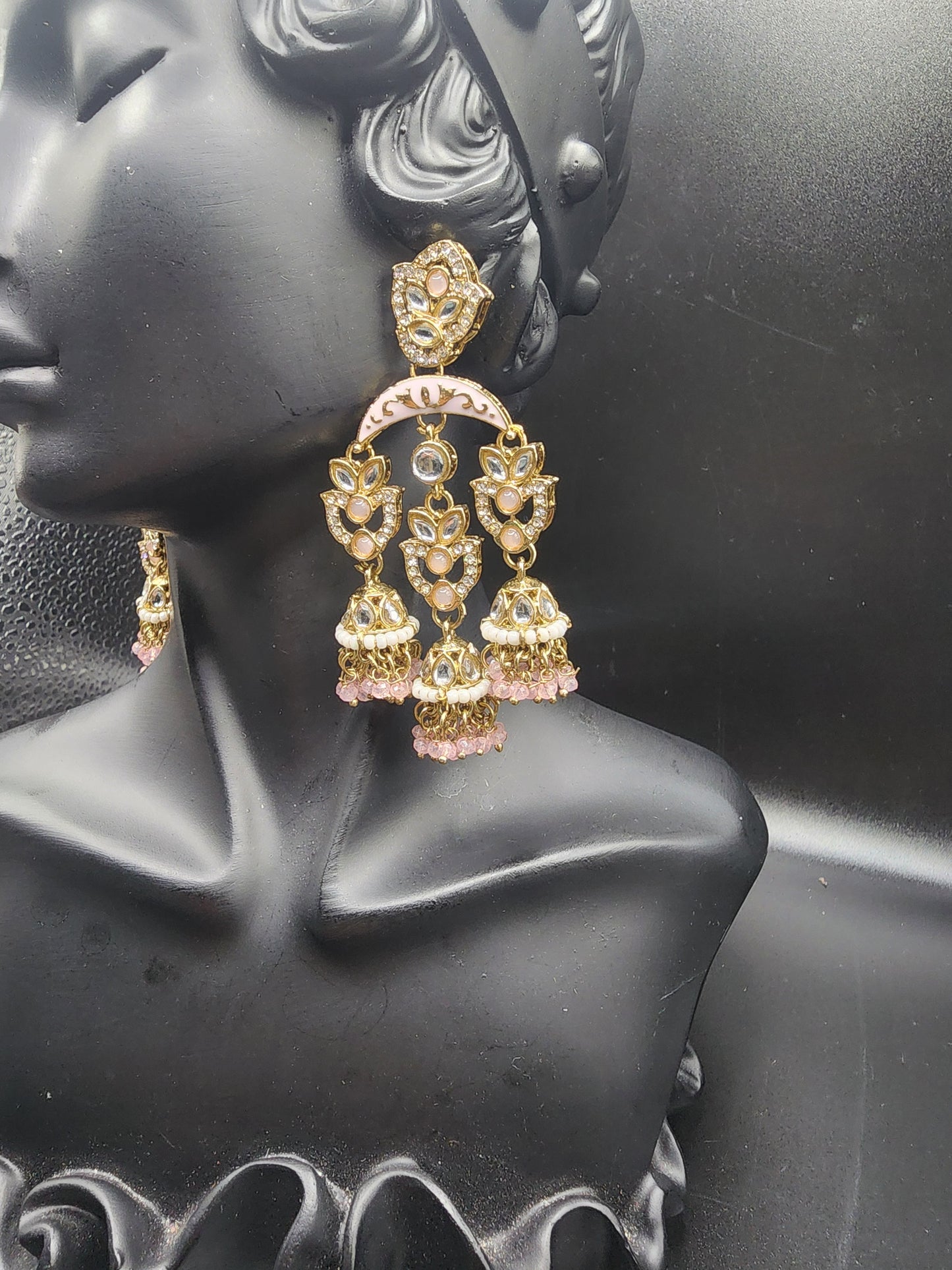 Blush Pearl Jhumka Chandbali Earrings – Gold Edition