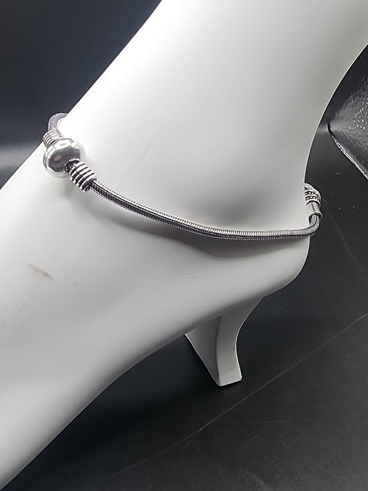 Silver Tone Snake Chain Anklet with Dangling Charms | Minimalist Everyday Jewelry