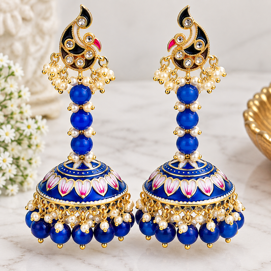 Blue Meenakari Jhumka Earrings
