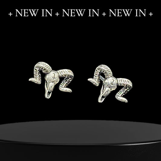 Oxidized Silver Ram Head Stud Earrings
