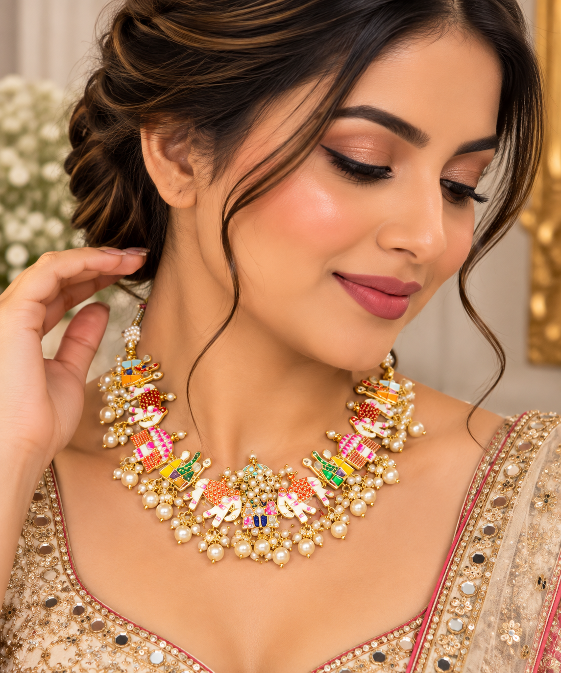 Multicolor Elephant Mirror Work Necklace | Indian Statement Jewelry