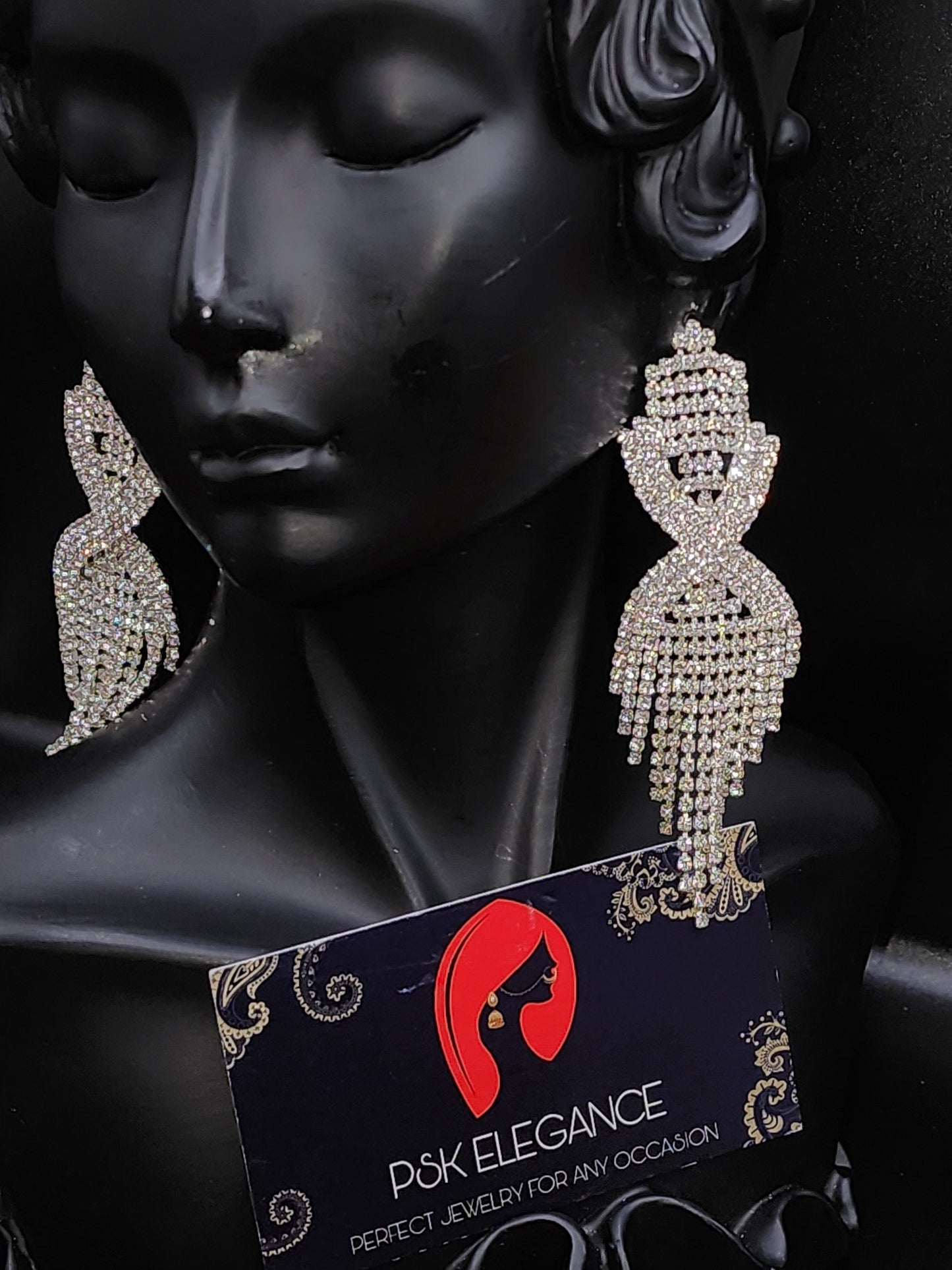 Silver Crystal Jhumka Statement Drop Earrings