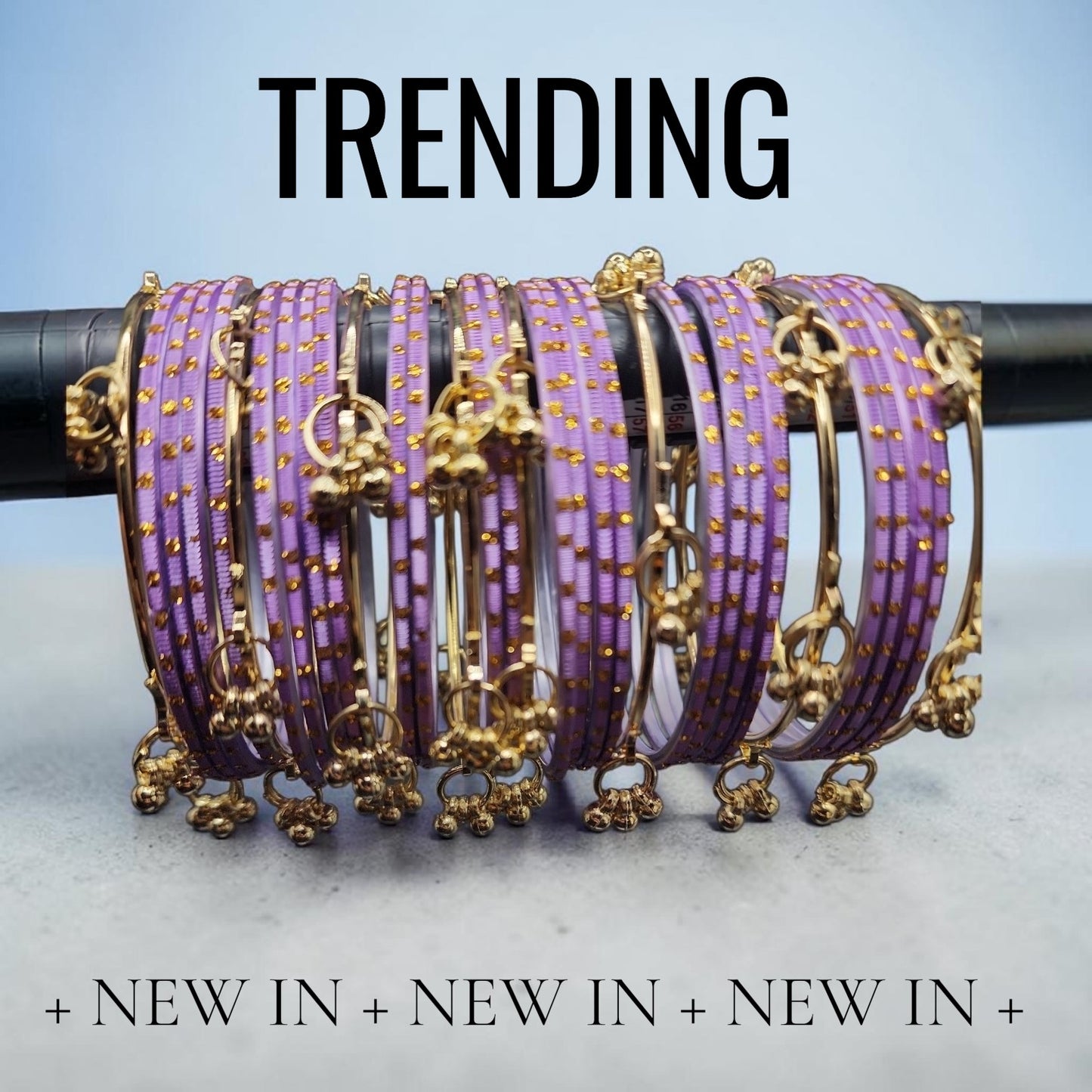 Lavender Purple Glass Glitter Bangles Set | Sparkling Crystal Stack | Indo-Western Statement Jewelry
