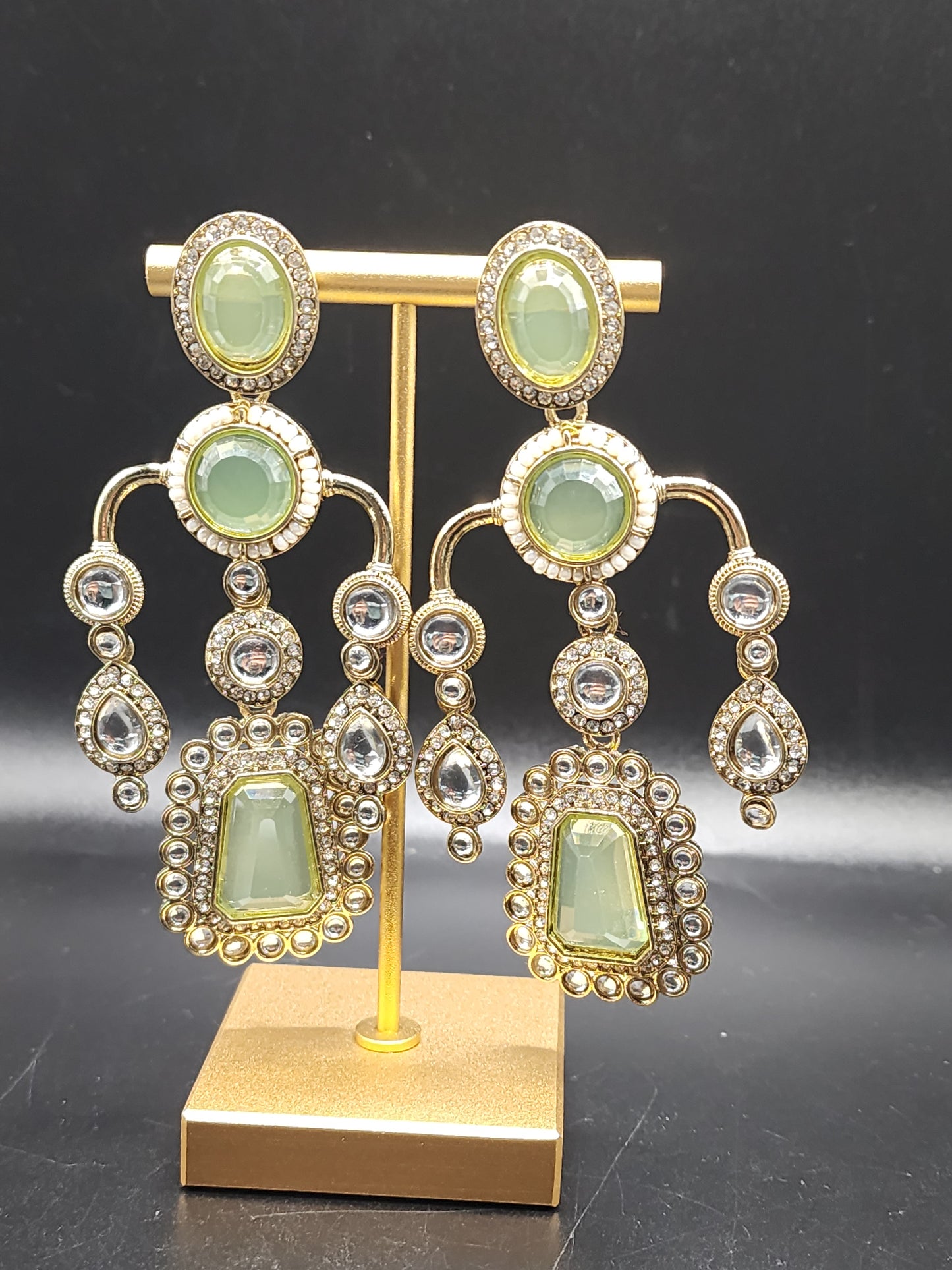 Mint Kundan Statement Earrings – Regal Green Edition