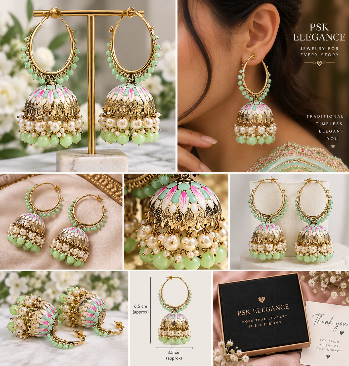 Mint Green & Pearl Jhumka Earrings