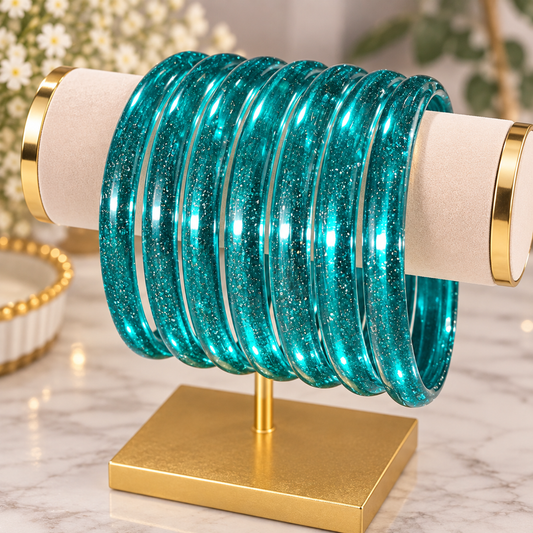 Teal Jelly Glass Bangles – Size 2.8