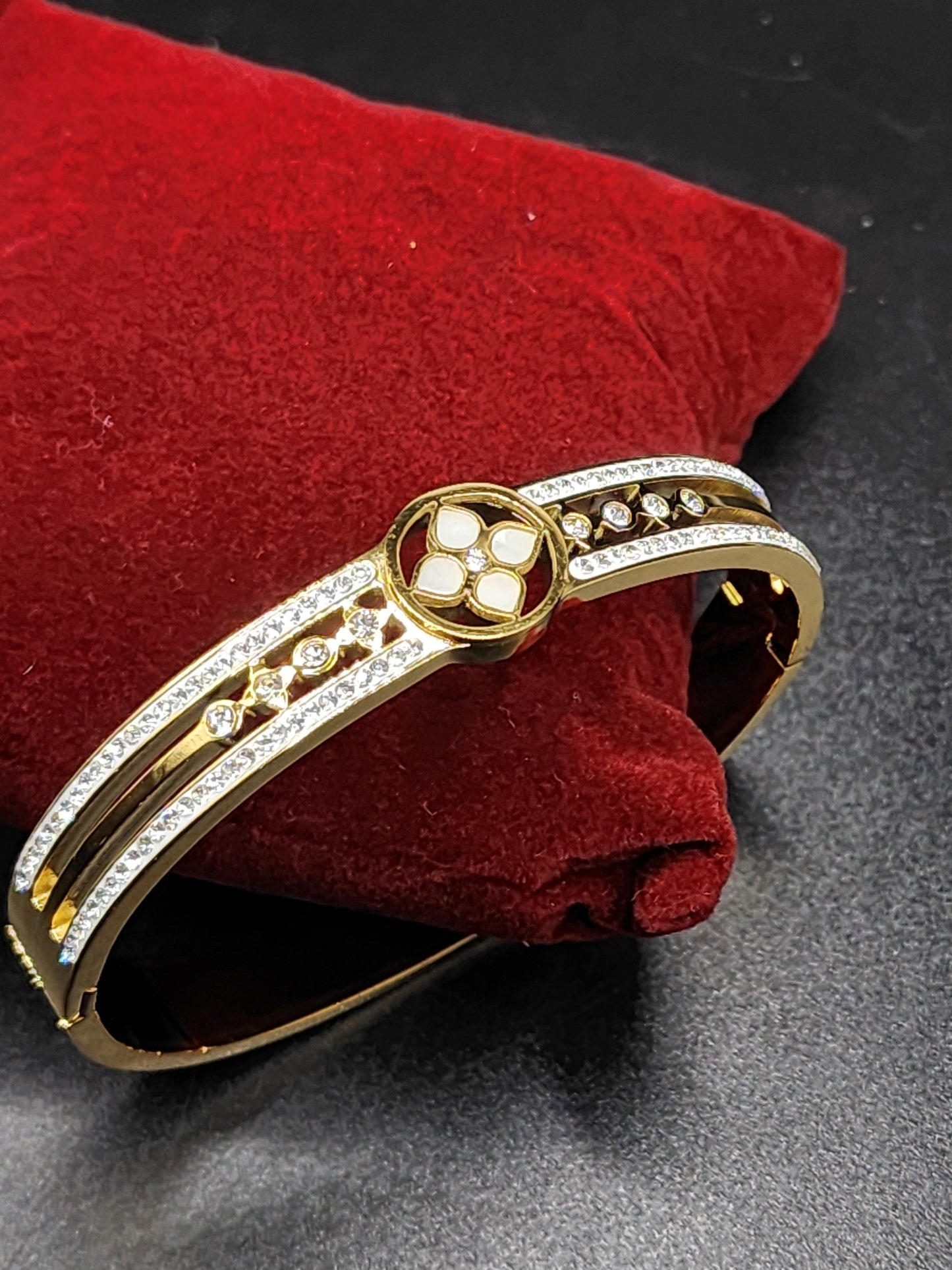 PSK ELEGANCE Floral Crystal Gold Designer Bracelet ✨