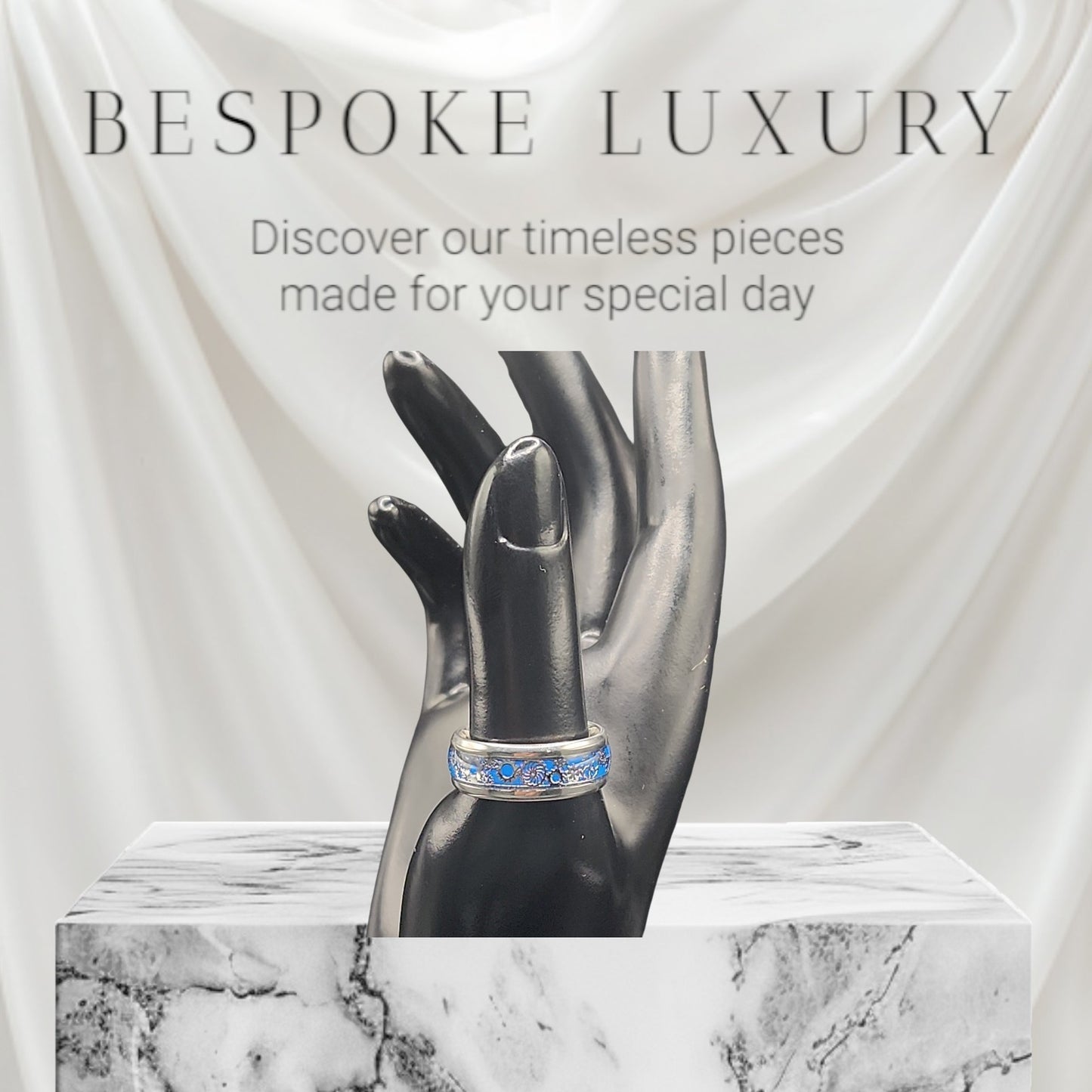 Blue Floral Spinner Ring | Stainless Steel Band