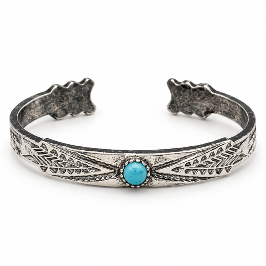 Silver-Tone Blue Enamel Cuff Bracelet with Turquoise Accent | PSK ELEGANCE