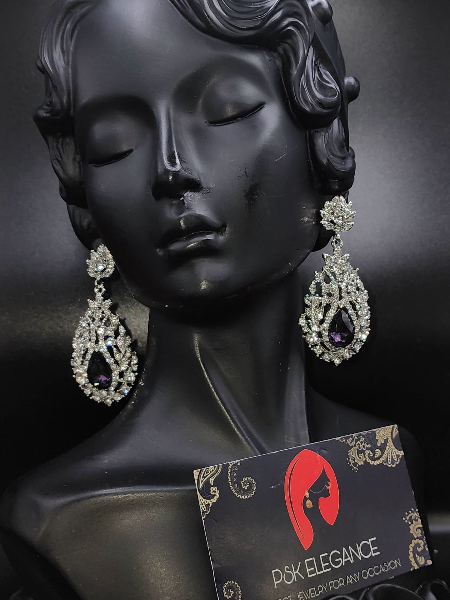 Silver Crystal Jhumka Statement Drop Earrings