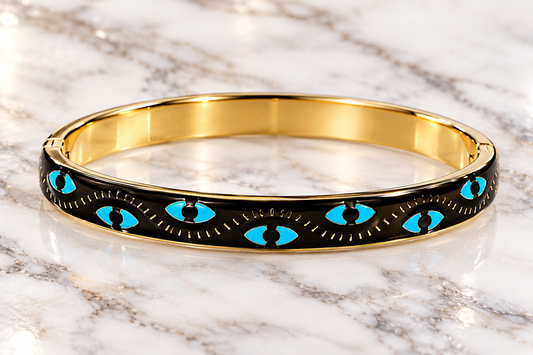 Black Enamel Evil Eye Gold-Tone Bangle Bracelet