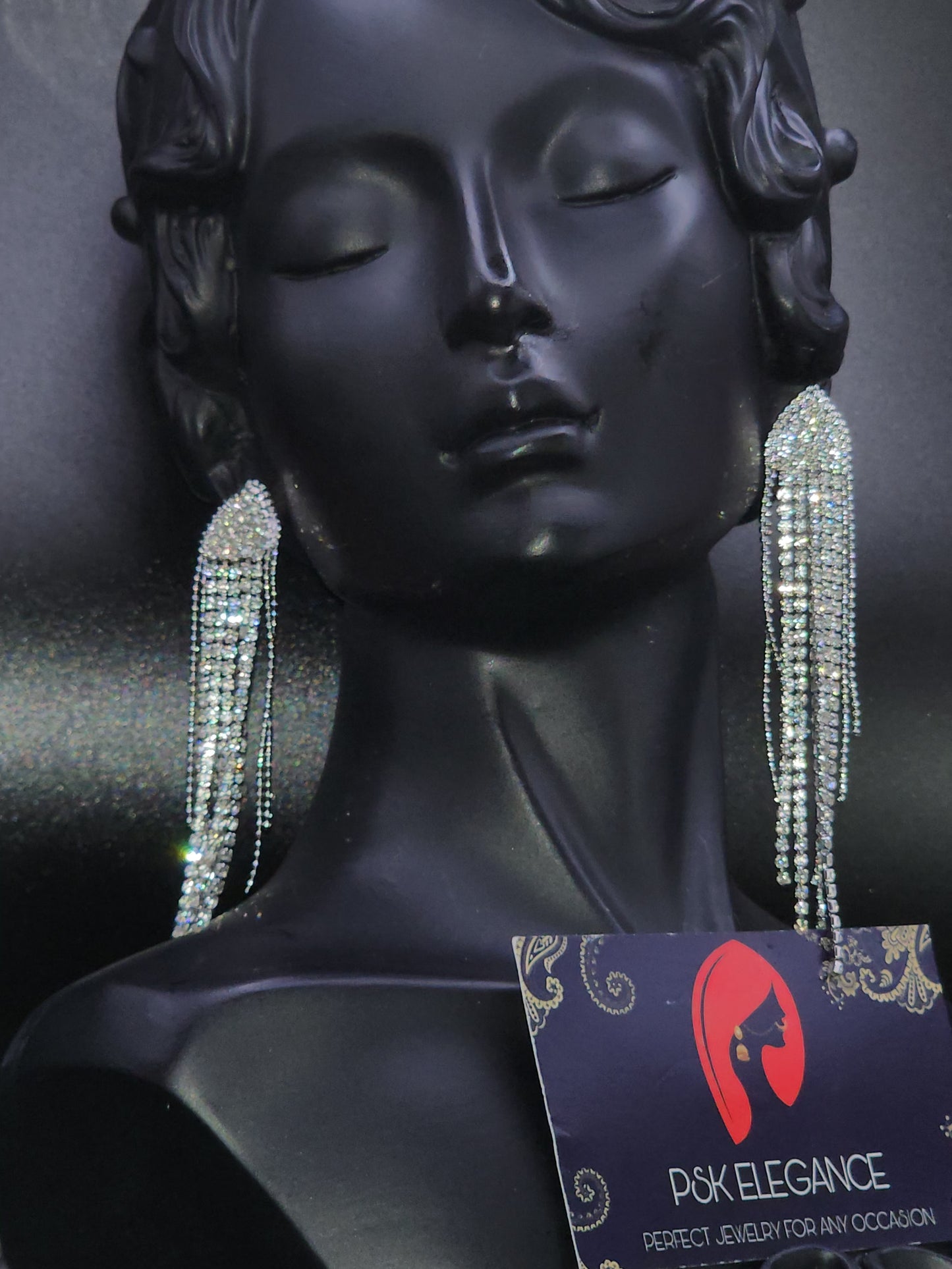 Silver Crystal Jhumka Statement Drop Earrings