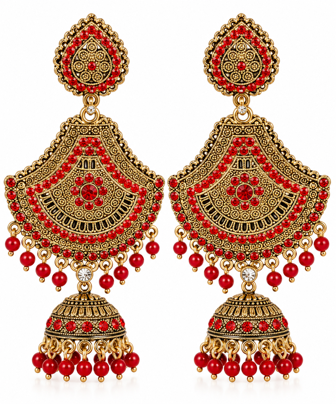 Ruby Red Kundan Jhumka Earrings