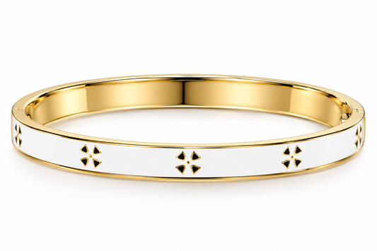 White Enamel Gold-Tone Floral Bangle Bracelet