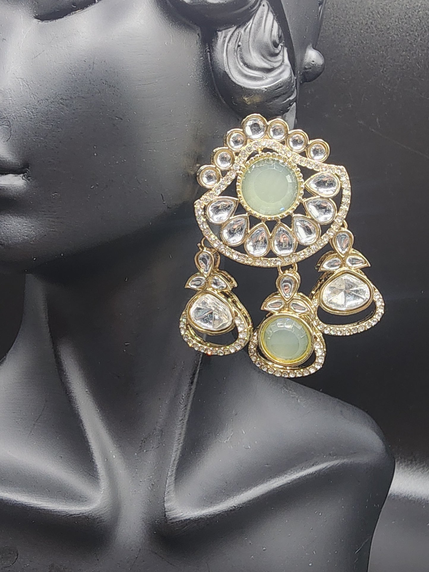 Mint Glow Kundan Statement Earrings
