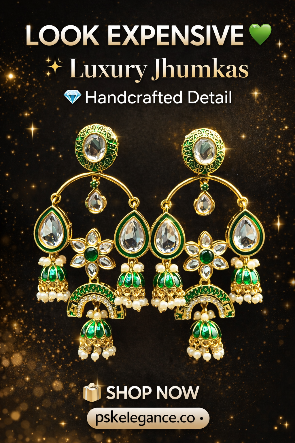 Emerald Royal Jhumka Statement Earrings